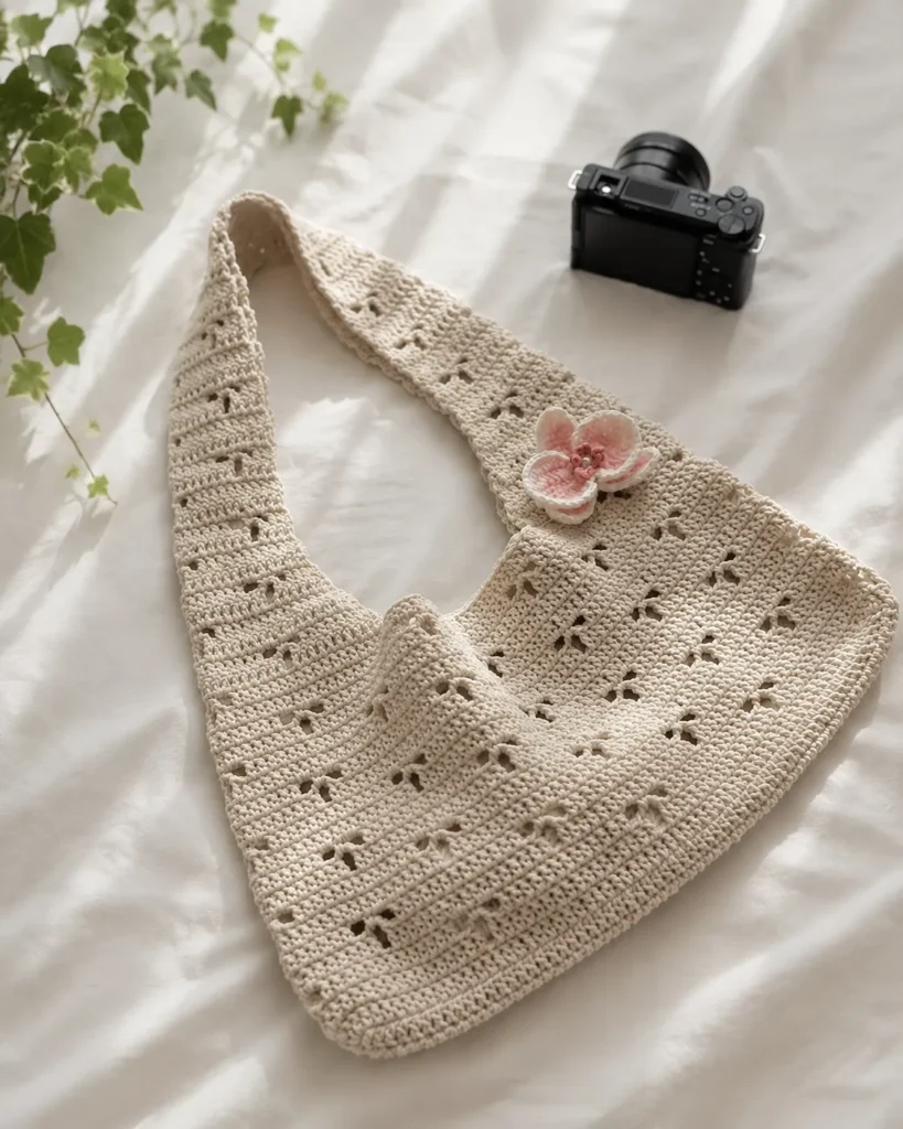 Free Crochet Lacy Summer Bag Pattern Lightweight Market Tote