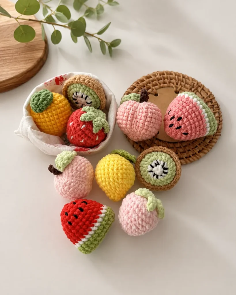 Summer Fruits Keychain Free Crochet Amigurumi Pattern (5 Mini Fruits)