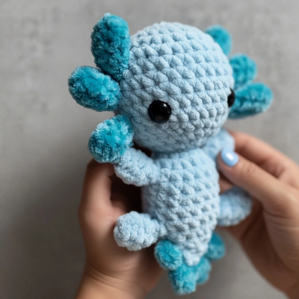no sew axolotl crochet pattern, crochet axolotl free pattern, amigurumi axolotl no sew, crochet axolotl plush, beginner axolotl amigurumi