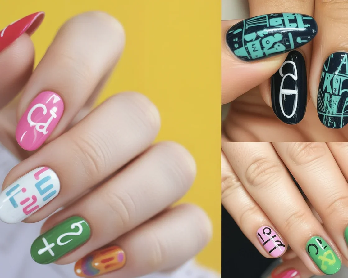 Creative back to school nails ideas featuring floral and simple designs.