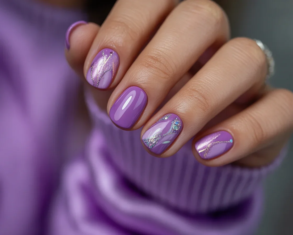 Beautiful purple nails designs featuring lavender, lilac, and ombré styles.