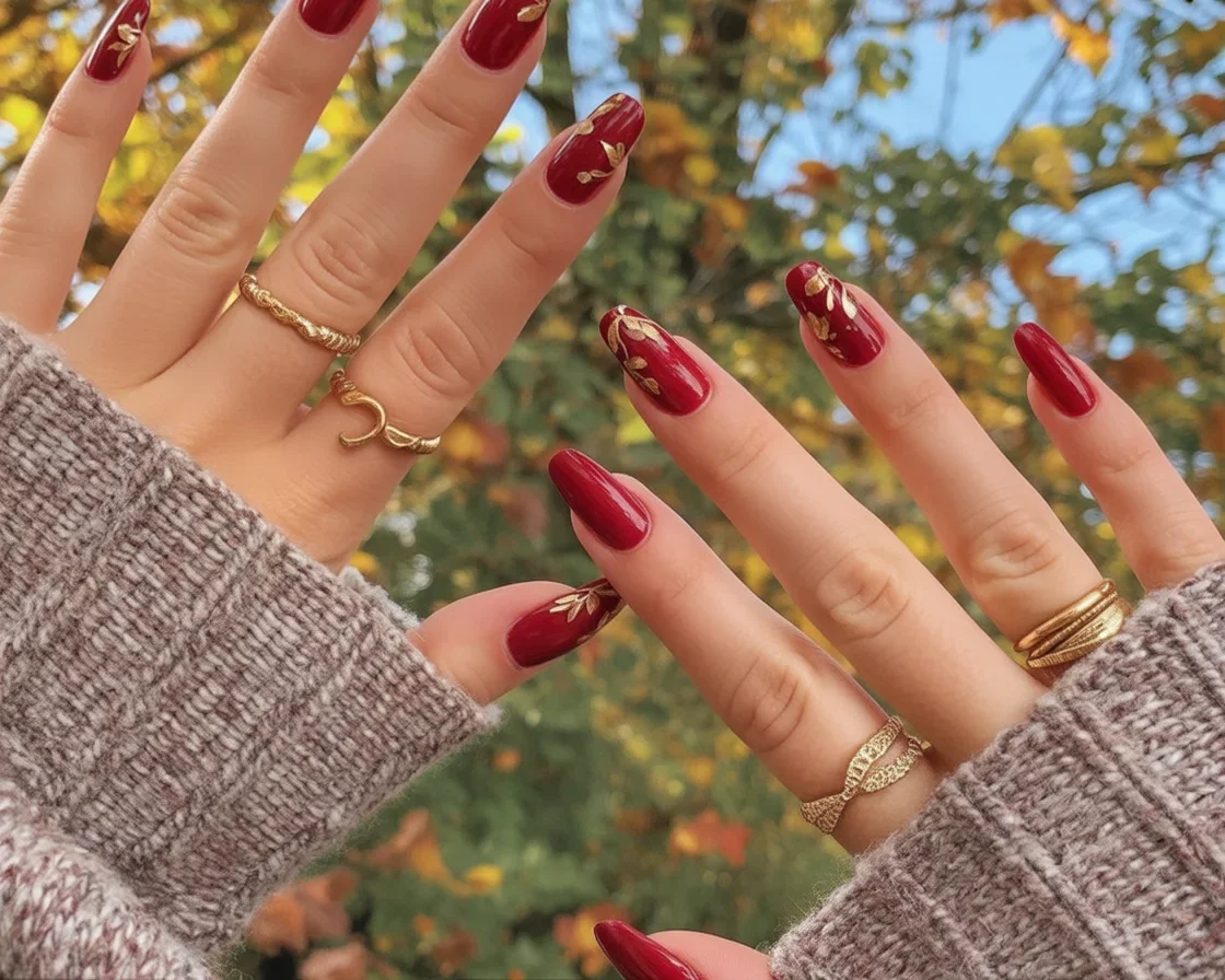 Chic fall nail designs showcasing warm colors and intricate nail art for autumn 2025.