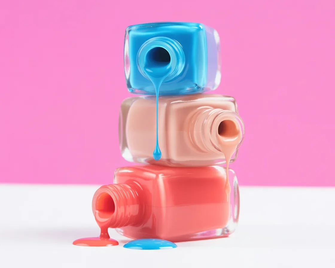 Various gender reveal nail designs showcasing pink and blue themes for parties.