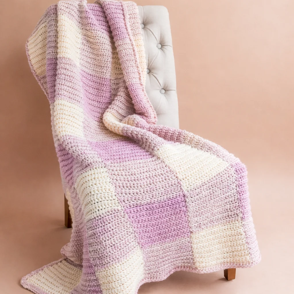 A collection of crochet home decor items including cushions, poufs, and seasonal decorations.