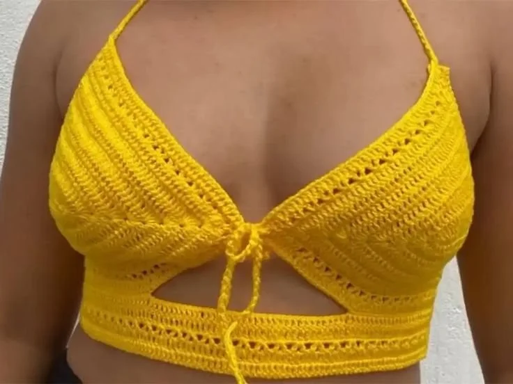 Crochet crop top tutorial showcasing a stylish summer wearable garment.