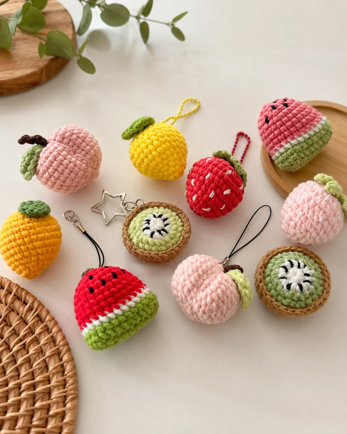 Summer Fruits Keychain Free Crochet Amigurumi Pattern (5 Mini Fruits)