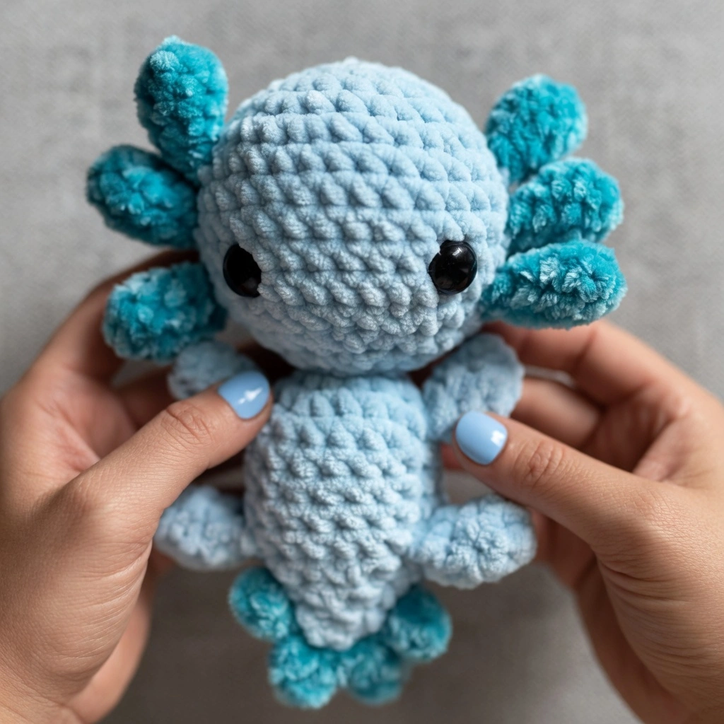 no sew axolotl crochet pattern, crochet axolotl free pattern, amigurumi axolotl no sew, crochet axolotl plush, beginner axolotl amigurumi