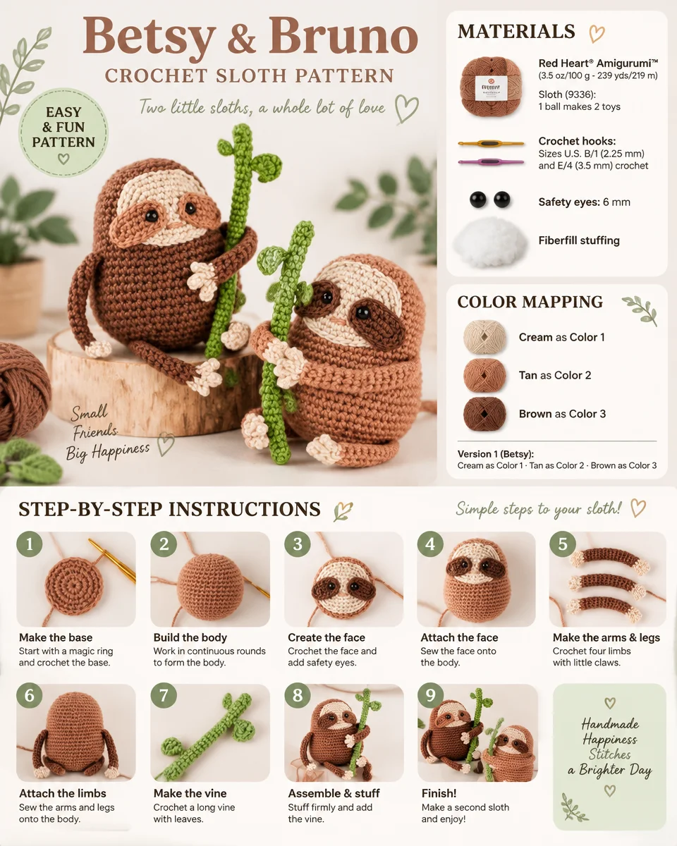 Betsy and Bruno's Crochet Sloth Pattern