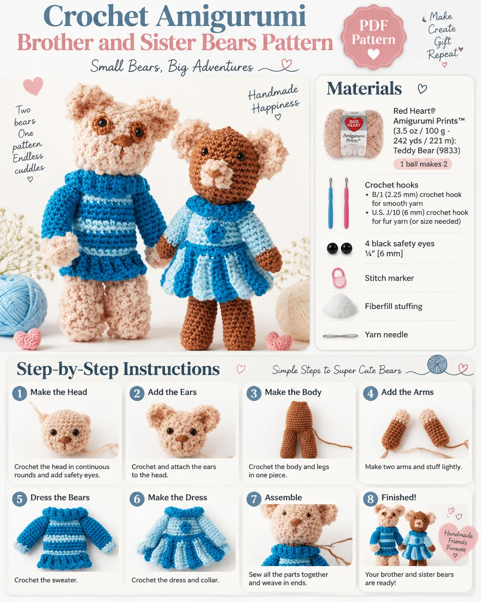 Brother and Sister Bear Amigurumi Crochet Pattern