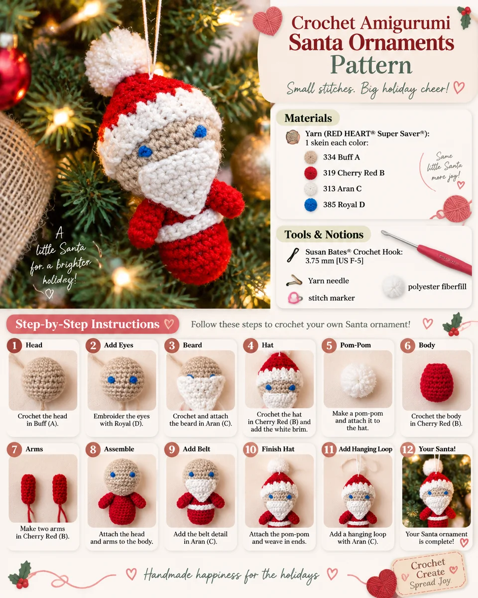 Crochet Amigurumi Santa Ornament Pattern