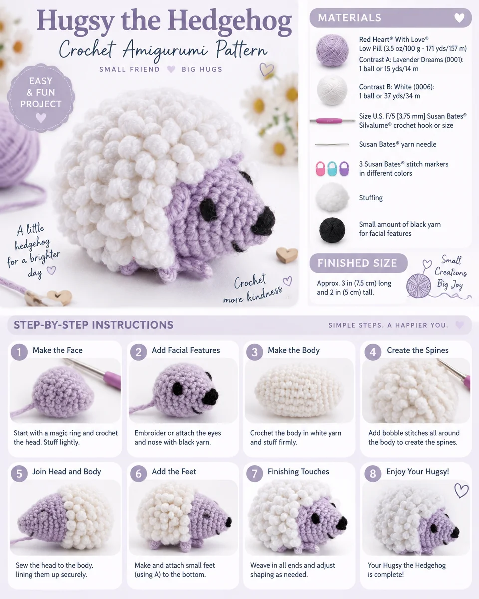 Crochet Pattern for Hugsy the Hedgehog Amigurumi