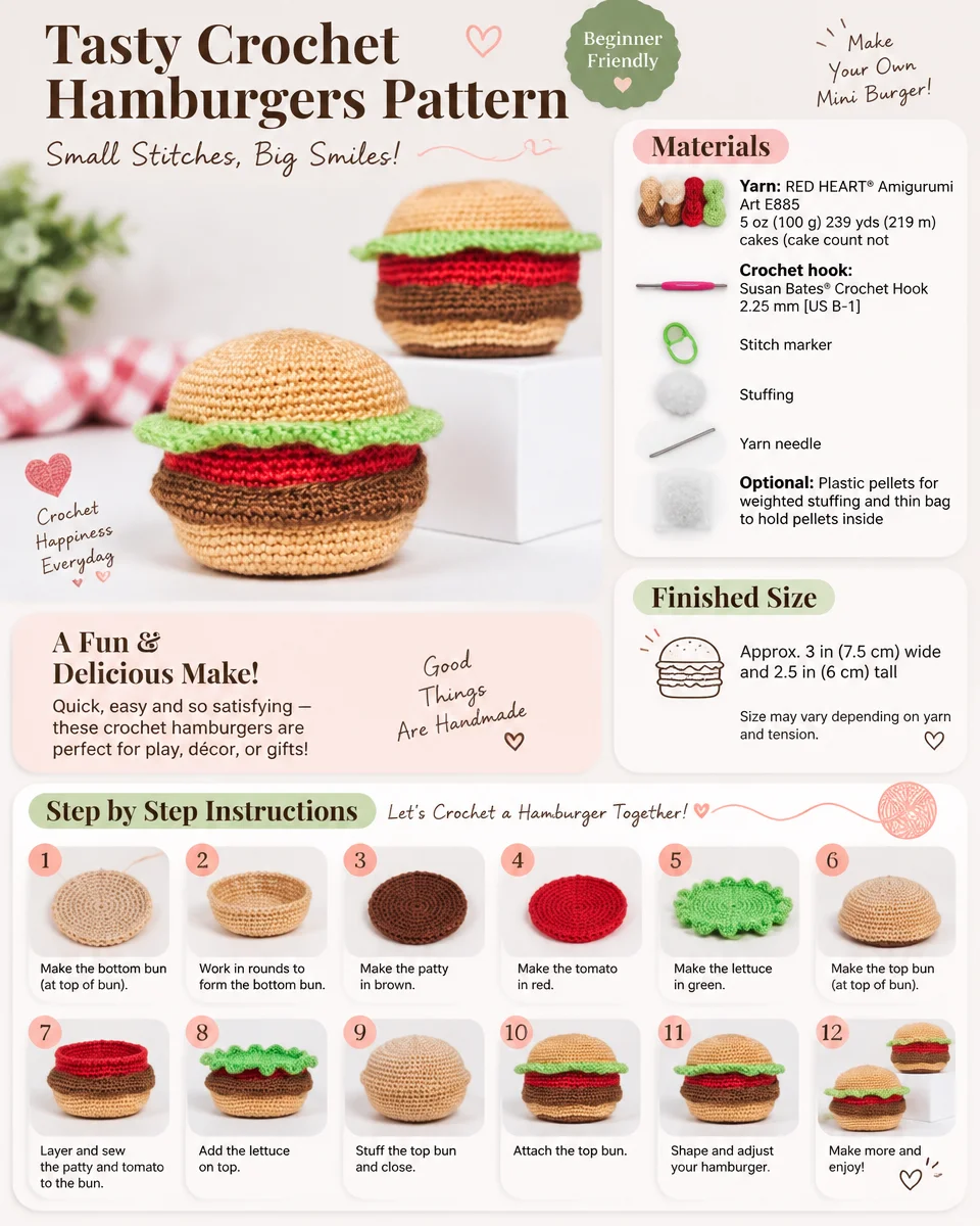 Delicious Crochet Hamburgers Pattern