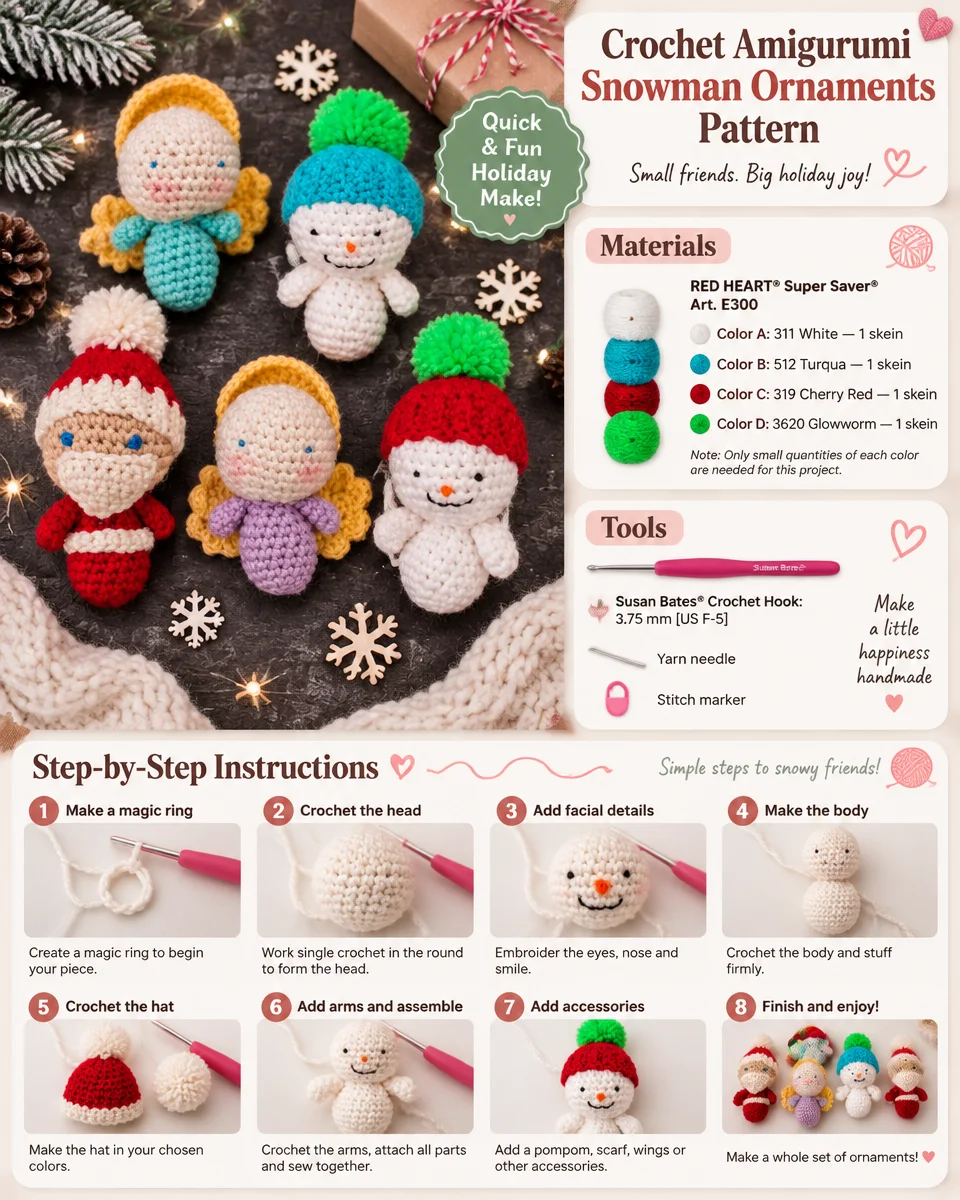 DIY Crochet Amigurumi Snowman Ornaments Pattern