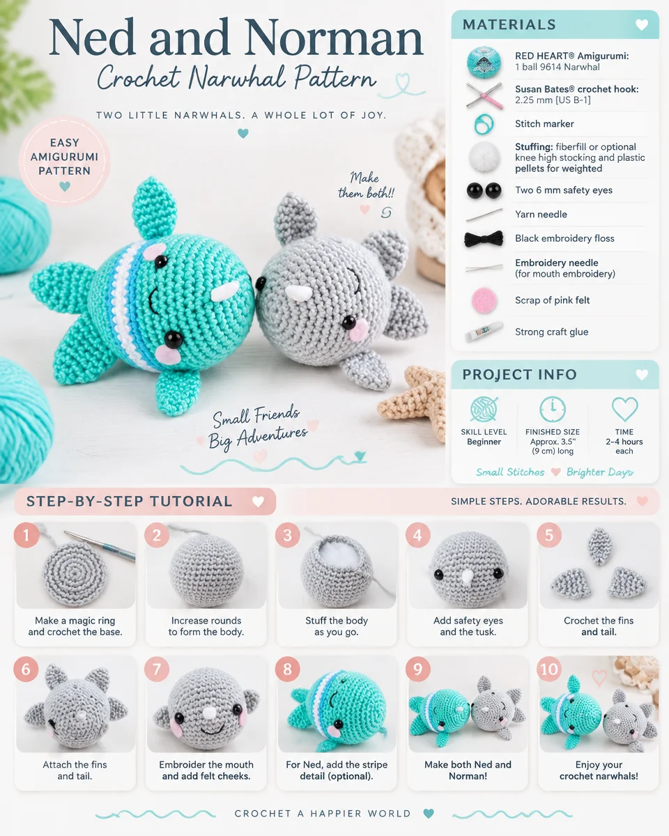 Ned and Norman Crochet Narwhal Pattern