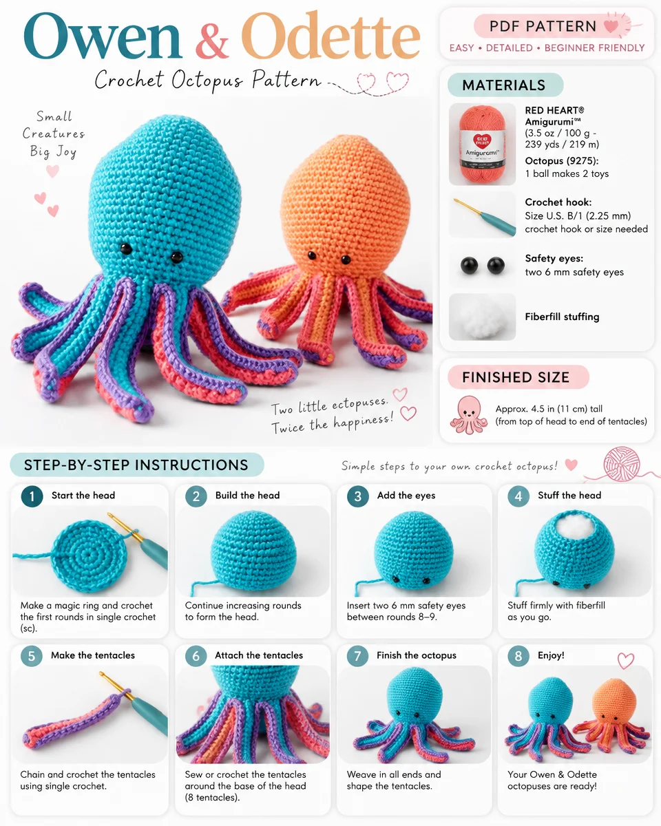 Owen and Odette Crochet Octopus Pattern