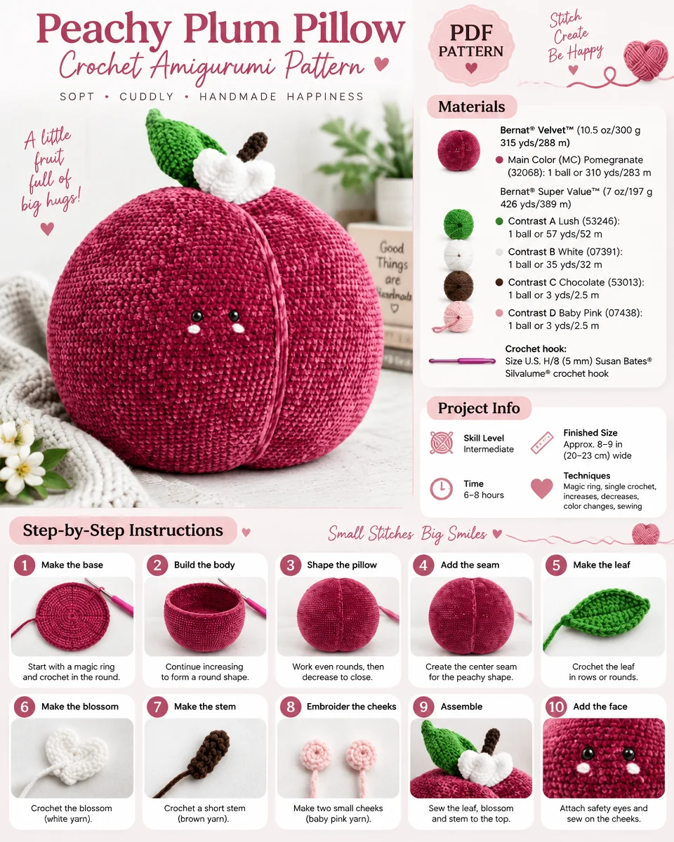 Peachy Plum Pillow Crochet Amigurumi Pattern