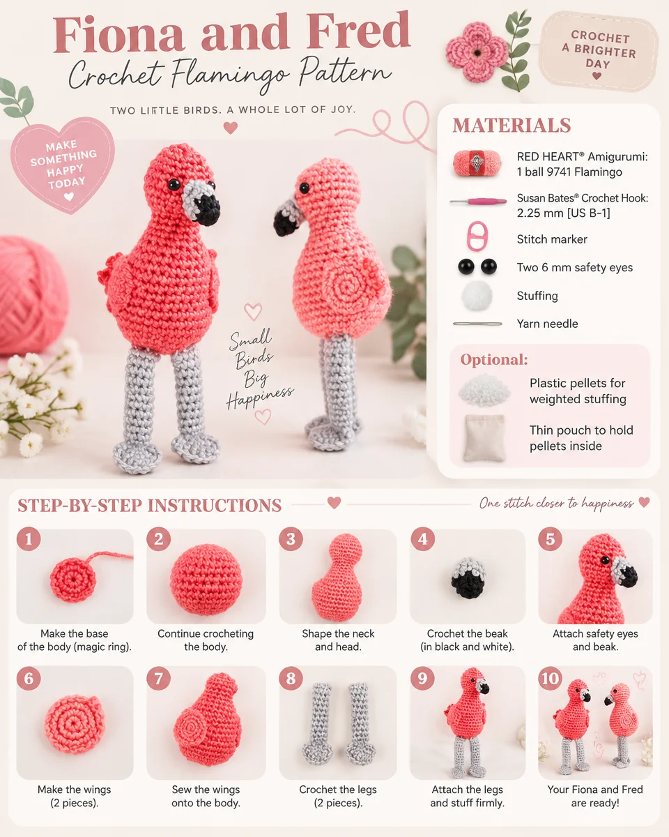 Two Flamingos Crochet Pattern: Fiona and Fred